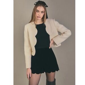 English Factory Ivory Scallop Edge Textured Blazer Jacket Top M